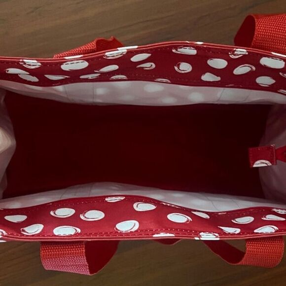 Thirty One Zip-Top Organizing Utility Tote Bag Red/White Swirl Dot “joy” - EUC - Picture 6 of 7